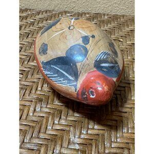 Vintage Mexican Tonala Clay Pottery Footed Turtle Hand Painted